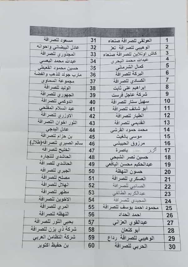 اليمن: البنك المركزي في مدينة عدن، يعلن إيقاف 60 شركة صرافة بشبهة المضاربة بالعملات، والتأثير على اسعار الصرف
