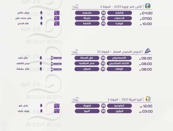 رياضة: مباريات امم اوروبا وكوبا امريكا اليوم الخميس 17يونيو2021.