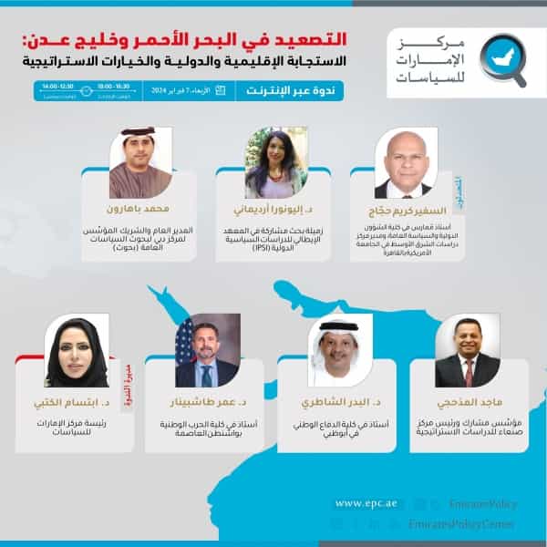 أبوظبي: ندوة افتراضية تناقش تداعيات ومستقبل التصعيد العسكري في البحر الأحمر وخليج عدن