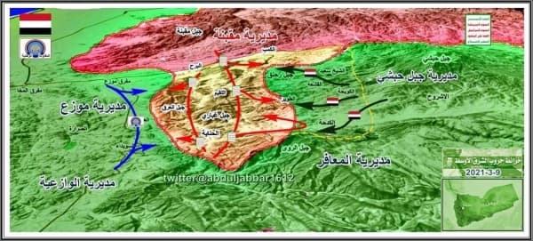 مصادر وسكان يؤكدون سيطرة القوات الحكومية على جبهة الكدحة بالكامل غربي تعز