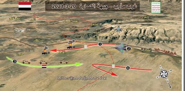 القوات الحكومية المدعومة من السعودية، تستعيد اليوم الاحد مواقع على جبهتي الكسارة والمشجح غربي مدينة مارب