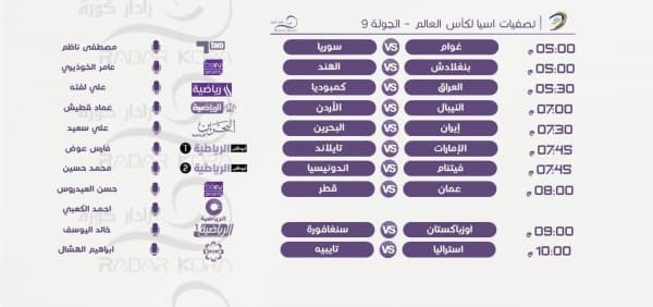 مباريات تصفيات اسيا لكاس العالم اليوم الأثنين