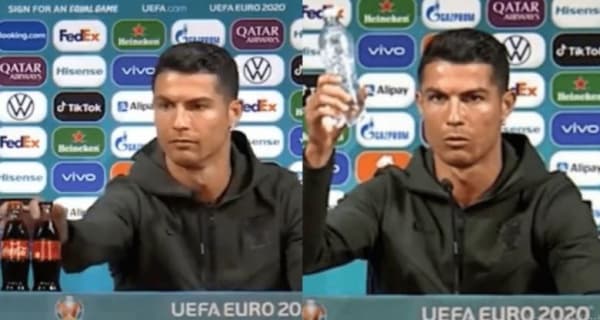 رونالدو يستبدل بغضب كوكا كولا بزجاجة مياه ويكلف الشركة 4 مليارات يورو