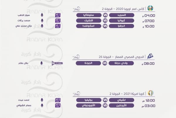 مباريات امم اوروبا وكوبا امريكا اليوم الجمعة 18 يونيو 2021.