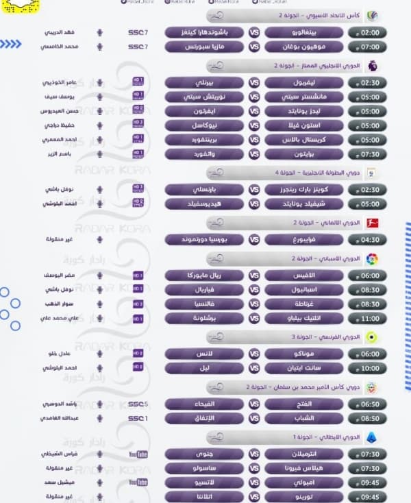مباريات اليوم السبت 21 اغسطس2021