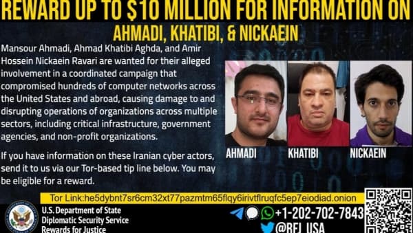 امريكا تعرض 10 ملايين دولار للقبض على ثلاثة قراصنة إنترنت إيرانيين