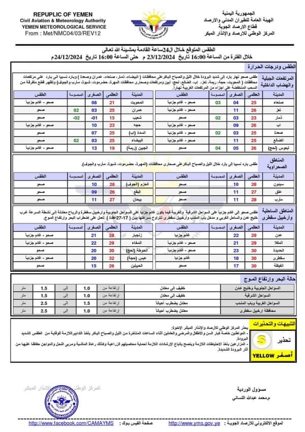 الأرصاد يحذر من استمرار الأجواء الباردة خلال الساعات القادمة